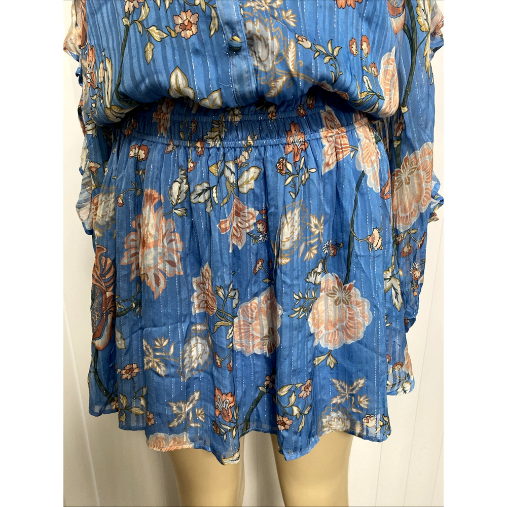 Ramy Brook Printed Hamilton Long Sleeve Mini Blouson Dress Blue Floral Ruffled M - Picture 6 of 12